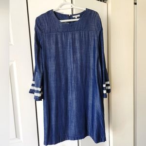 Blue Chambray Dress with Bell Sleeves